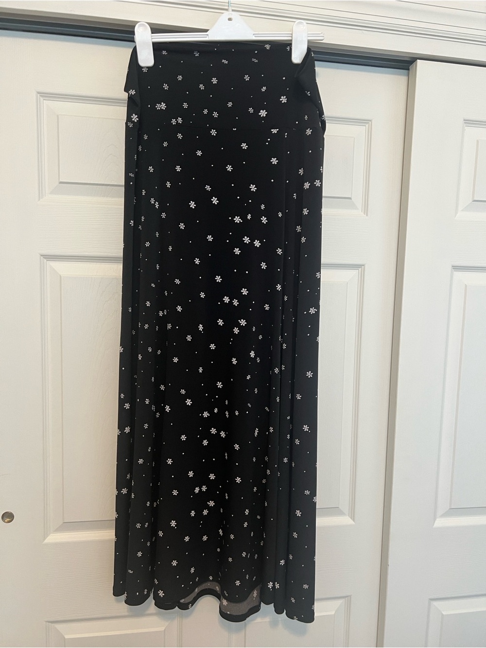LuLaRoe Black Maxi Skirt with White Floral Dot Print